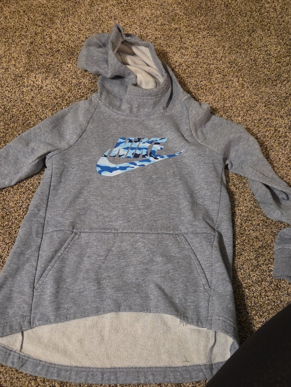 Nike Kids Gray Hoodie with Blue Camo Swoosh